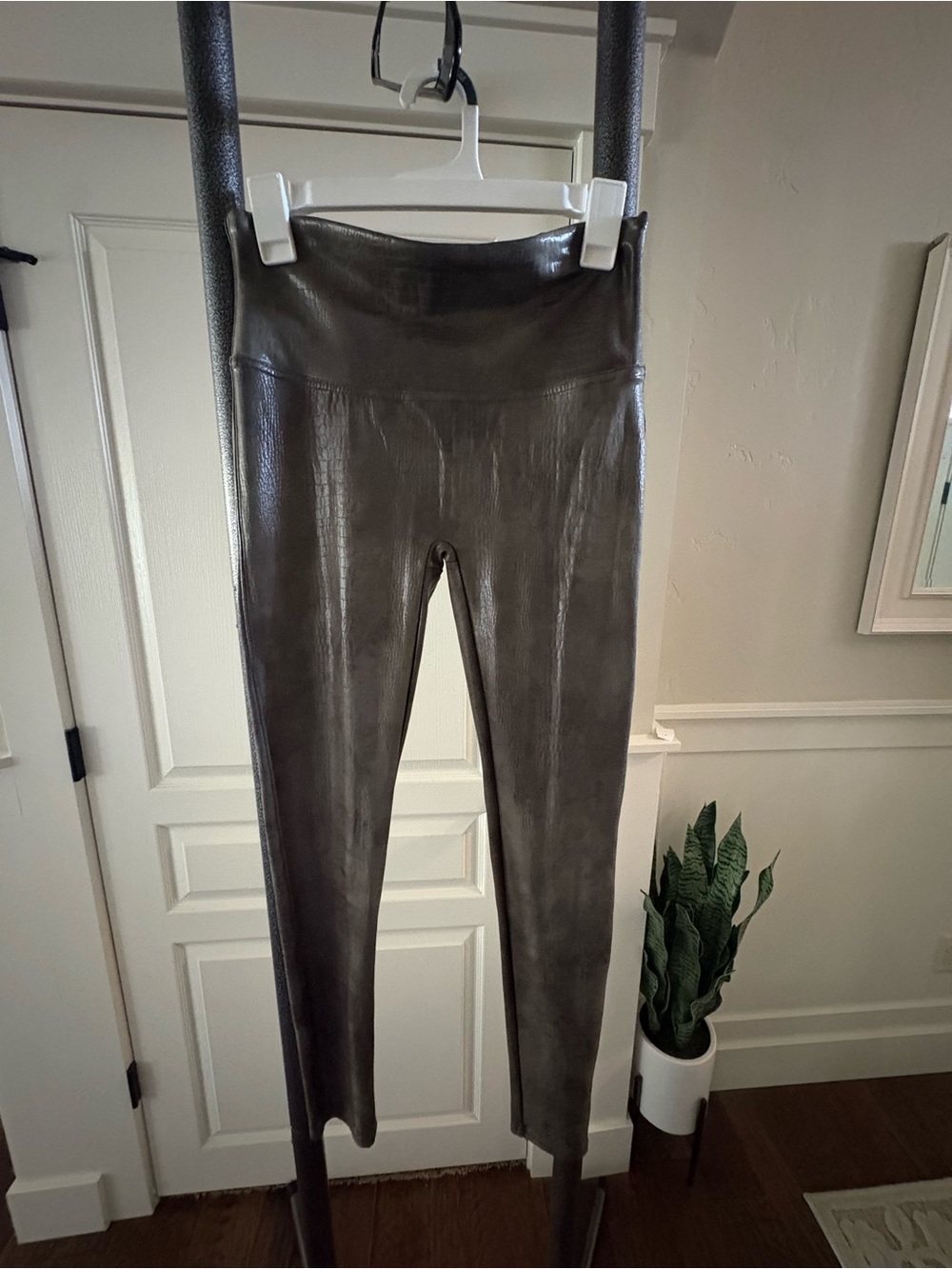 SPANX Faux-Leather Leggings in Dark Gray